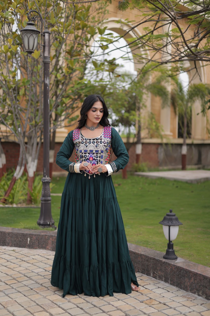 Green Reyon Gown Set with Designer Blouse