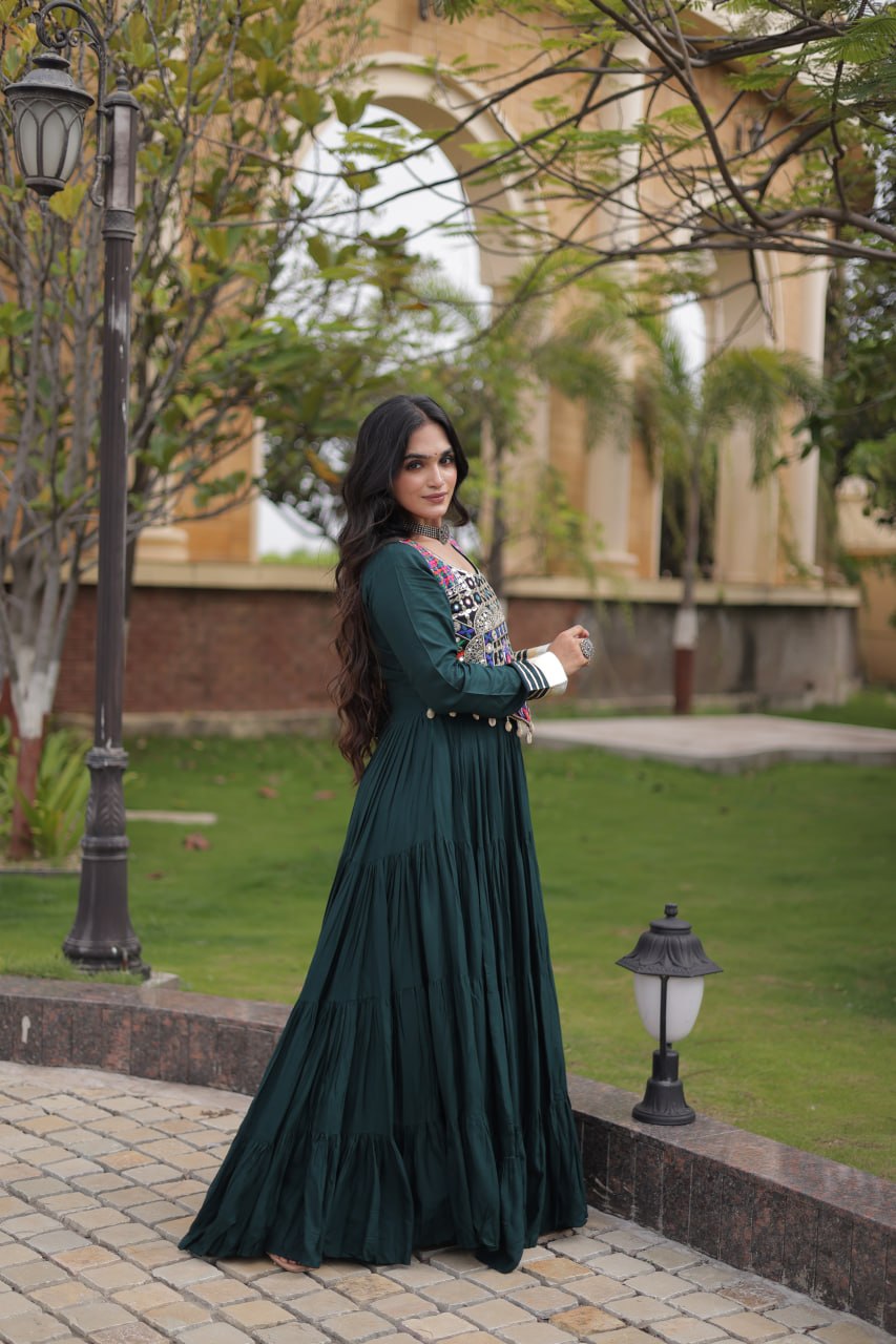 Green Reyon Gown Set with Designer Blouse