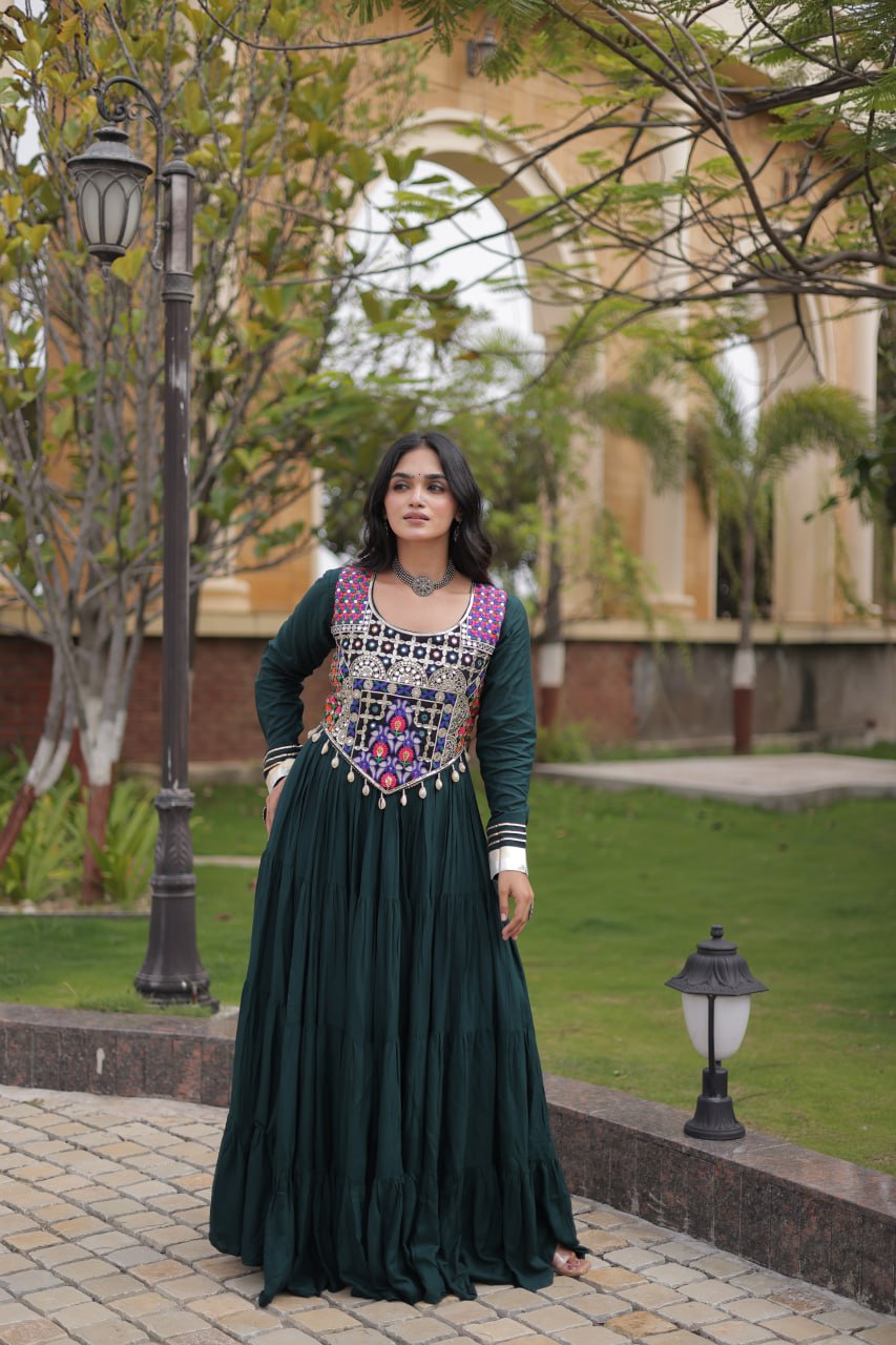 Green Reyon Gown Set with Designer Blouse