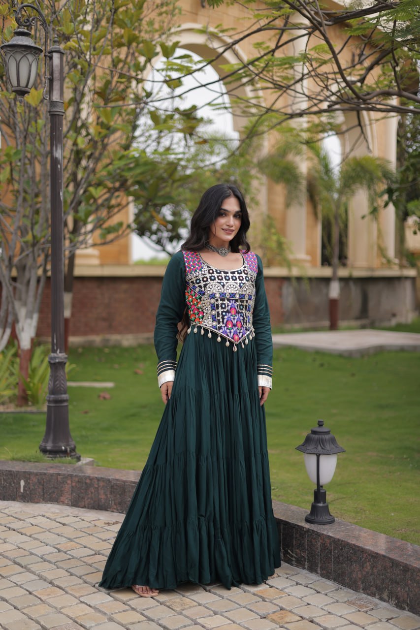 Green Reyon Gown Set with Designer Blouse