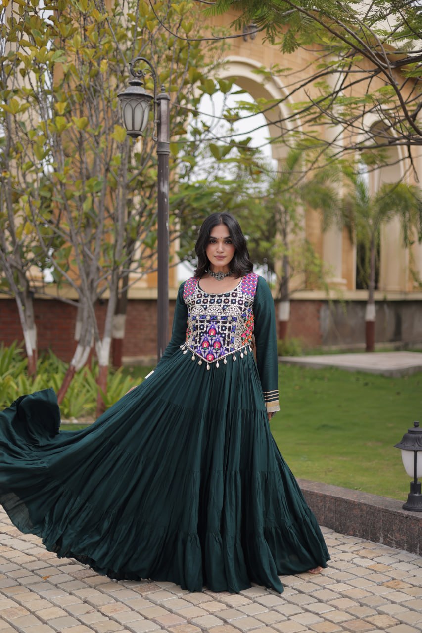 Green Reyon Gown Set with Designer Blouse