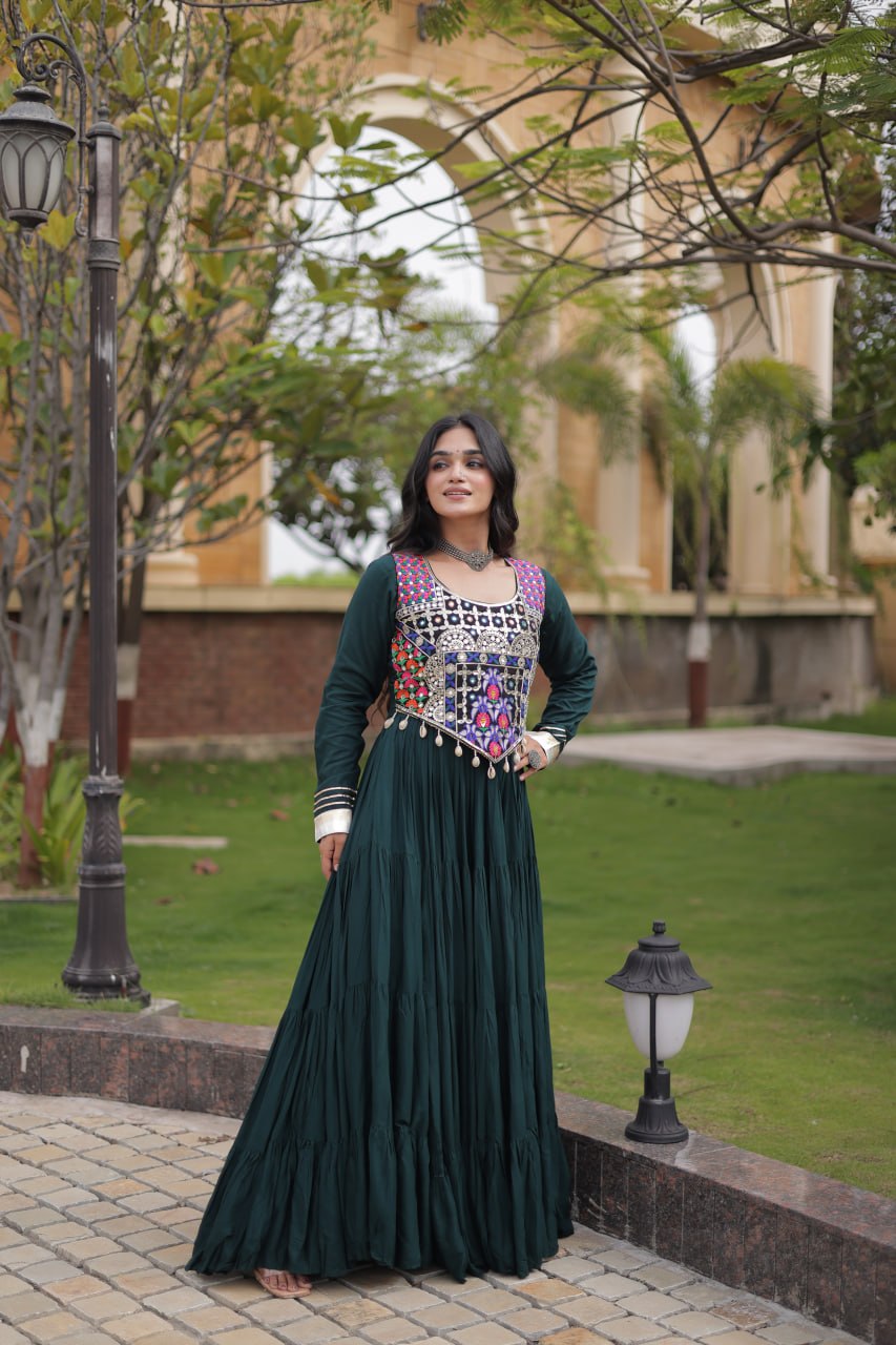 Green Reyon Gown Set with Designer Blouse