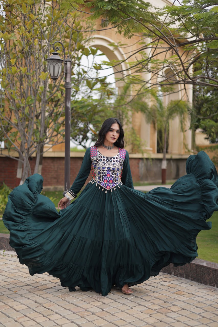 Green Reyon Gown Set with Designer Blouse