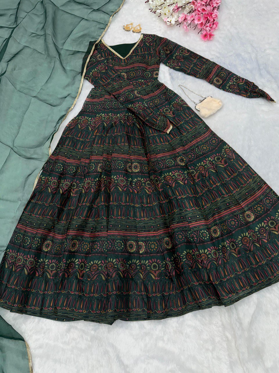 Green Exclusive Anarkali Gown with Dupatta | Elegance Meets Modern Style
