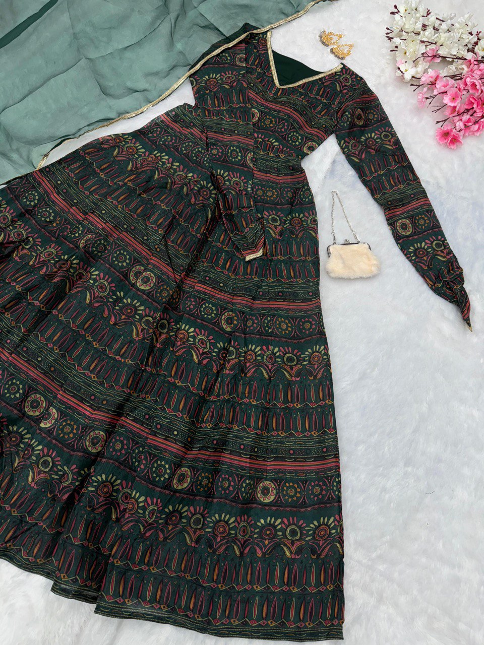 Green Exclusive Anarkali Gown with Dupatta | Elegance Meets Modern Style