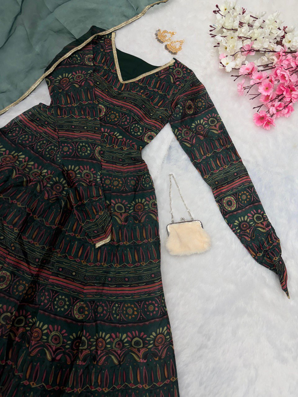 Green Exclusive Anarkali Gown with Dupatta | Elegance Meets Modern Style