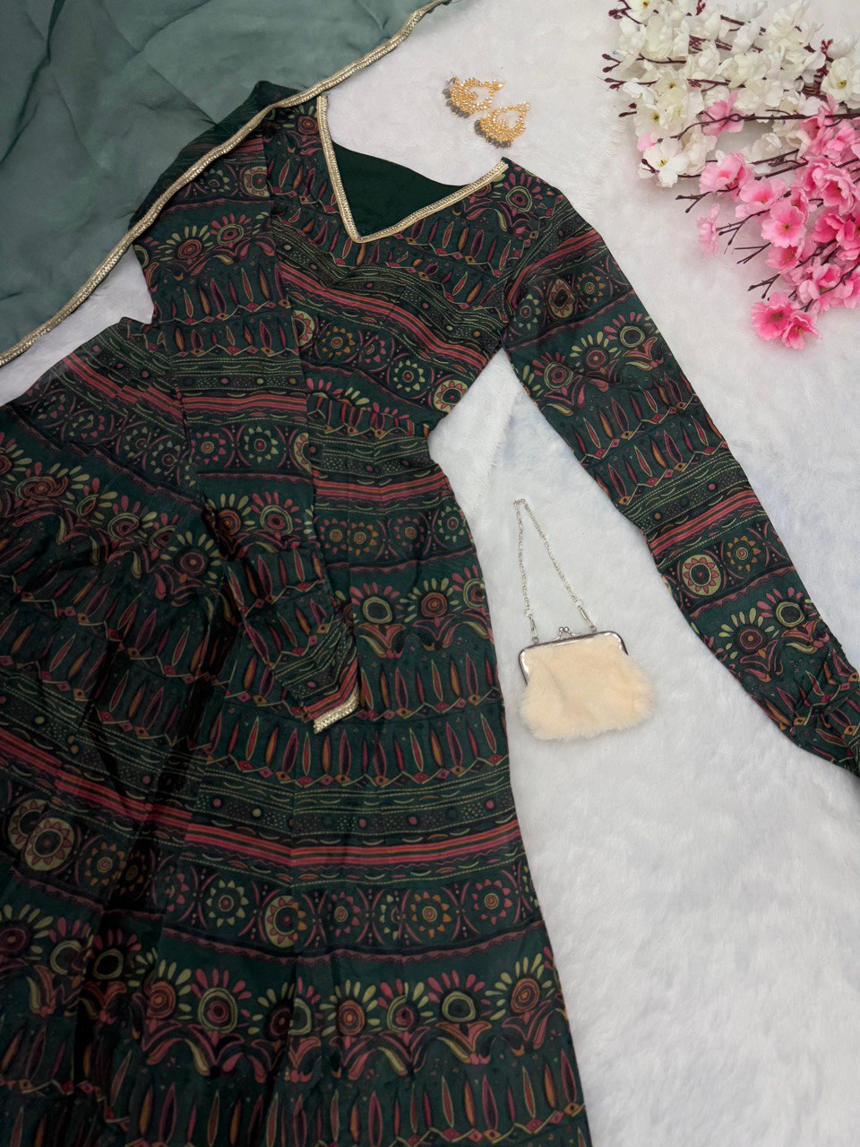 Green Exclusive Anarkali Gown with Dupatta | Elegance Meets Modern Style