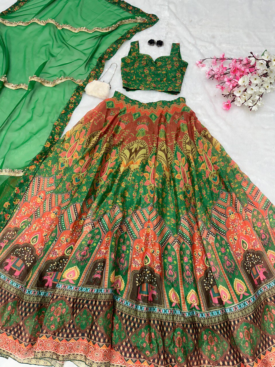 Green Exclusive Lehenga Choli Set for Women
