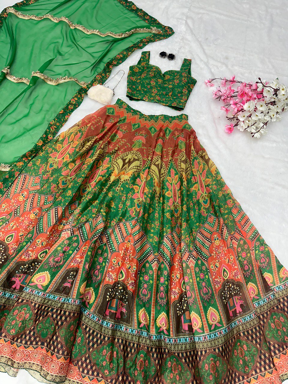 Green Exclusive Lehenga Choli Set for Women