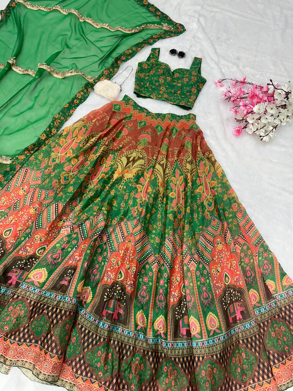 Green Exclusive Lehenga Choli Set for Women