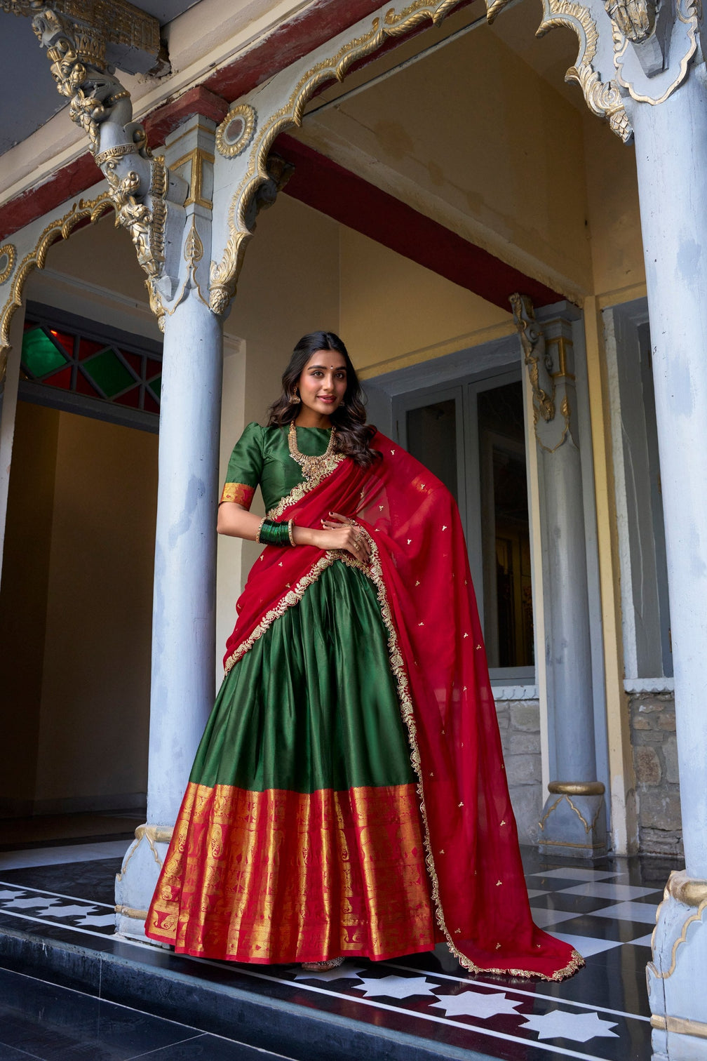 Green Royal Narayan Pattu Zari Weaving Lehenga Set