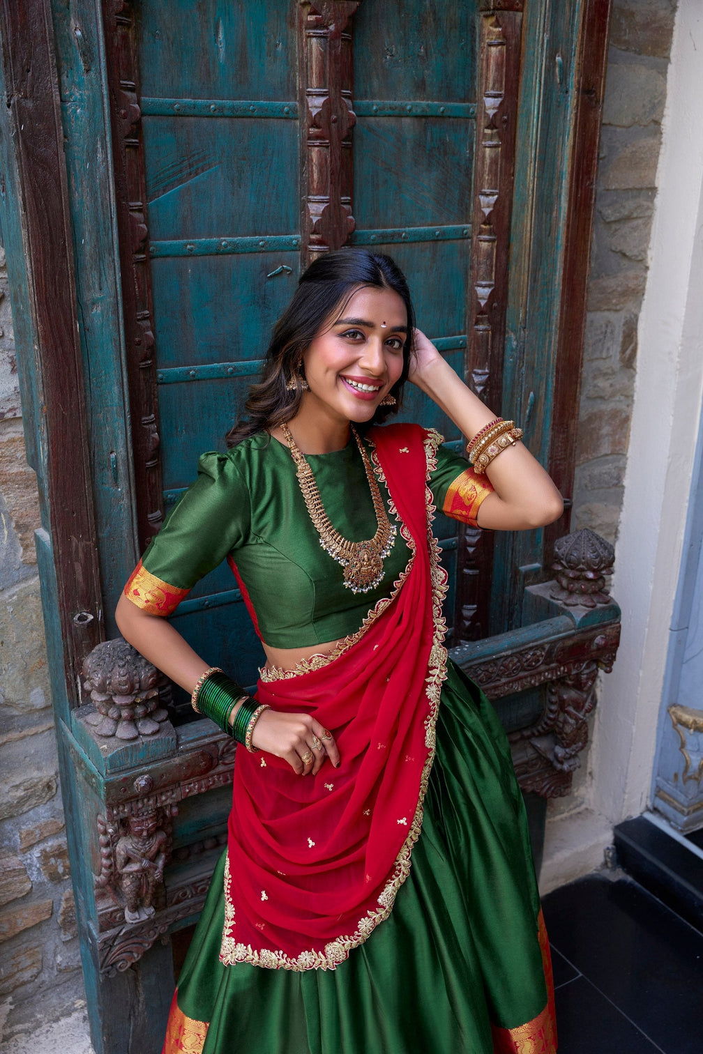 Green Royal Narayan Pattu Zari Weaving Lehenga Set