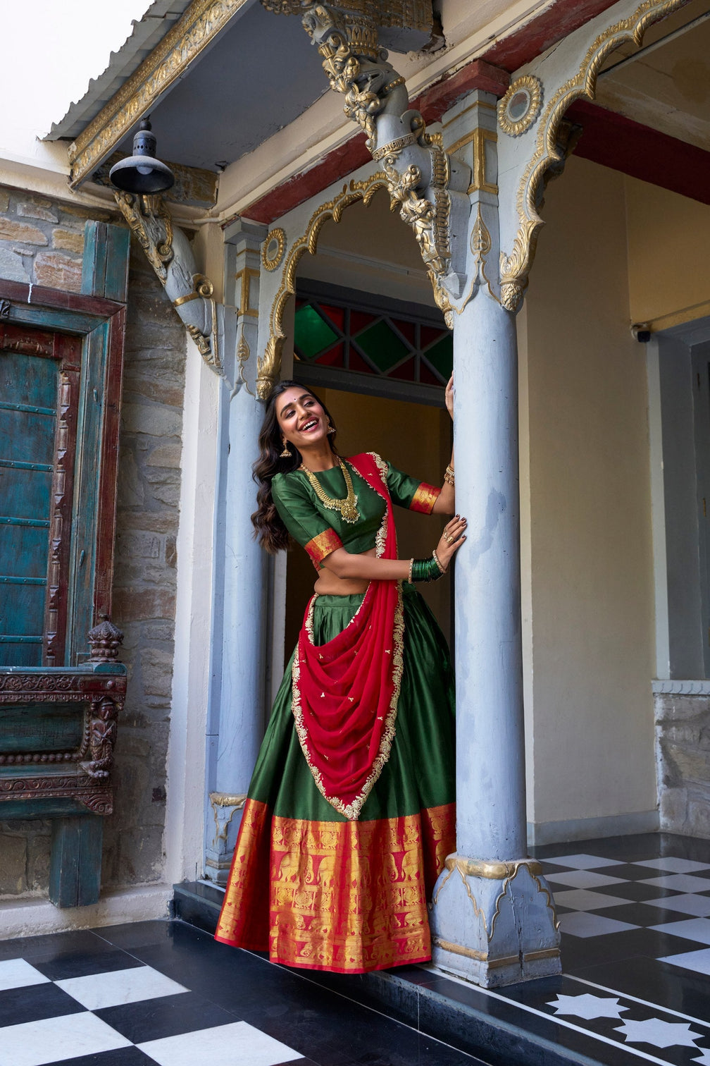 Green Royal Narayan Pattu Zari Weaving Lehenga Set