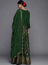 Libas Green Self Design Silk Anarkali Kurta With Churidar & Dupatta