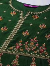 Libas Green Self Design Silk Anarkali Kurta With Churidar & Dupatta