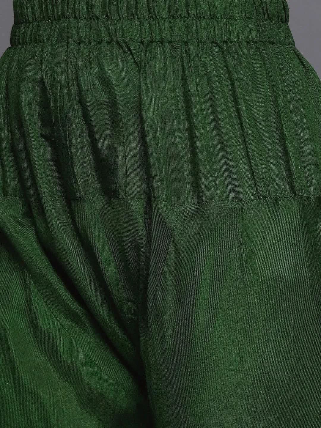 Libas Green Self Design Silk Anarkali Kurta With Churidar & Dupatta