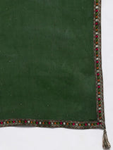 Libas Green Self Design Silk Anarkali Kurta With Churidar & Dupatta