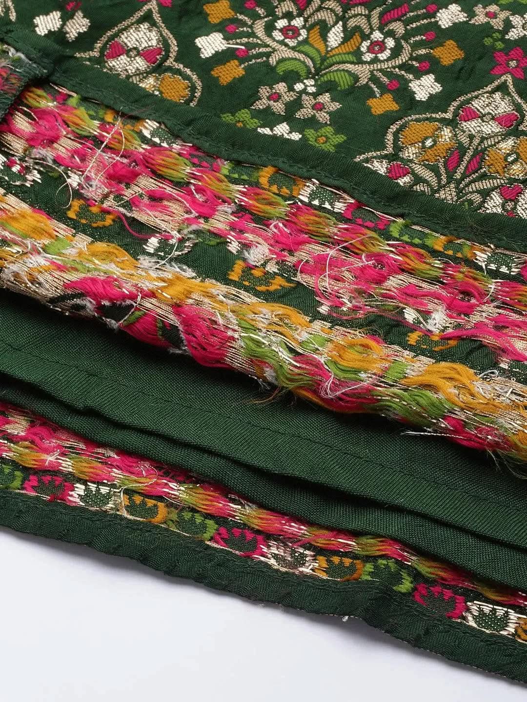 Libas Green Self Design Silk Anarkali Kurta With Churidar & Dupatta