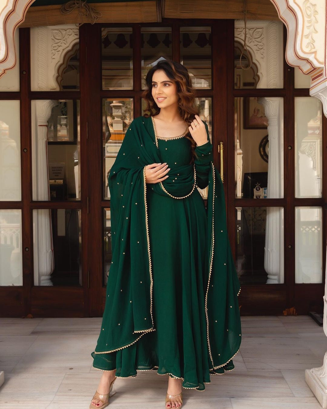 Green Soft Georgette Anarkali Suit