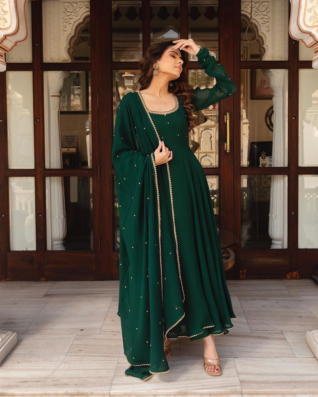 Green Soft Georgette Anarkali Suit