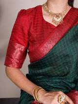 Green Tussar Chex Saree with Patola Print and Weaving Work Border
