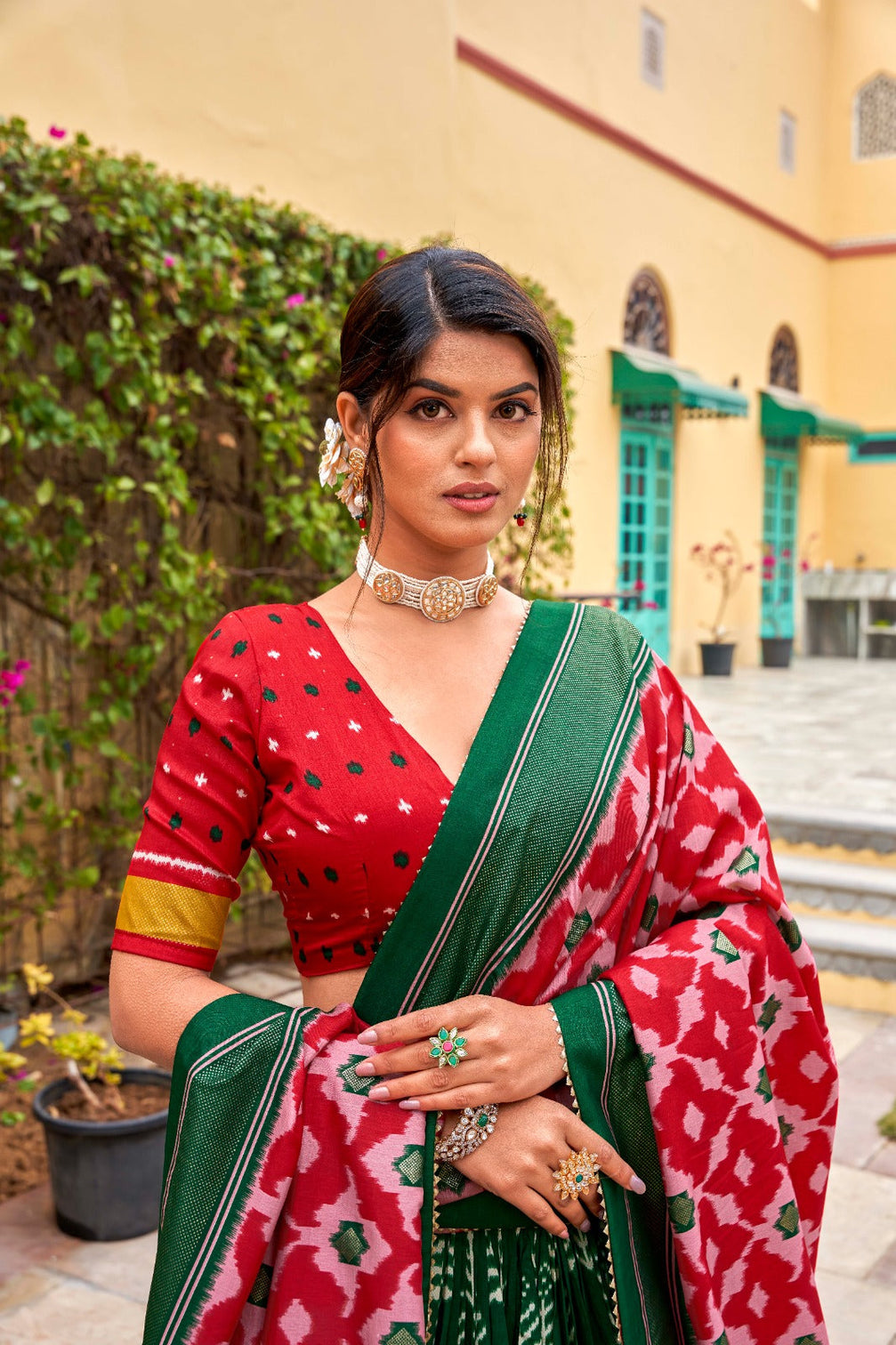 Green Tussar Silk Lehenga Choli with Printed Foil Work