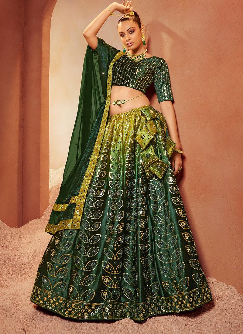 Green Umbrella Lehenga With Heavy Mirror