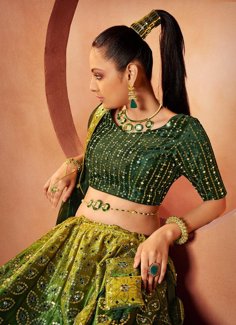 Green Umbrella Lehenga With Heavy Mirror