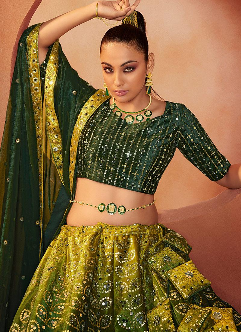 Green Umbrella Lehenga With Heavy Mirror