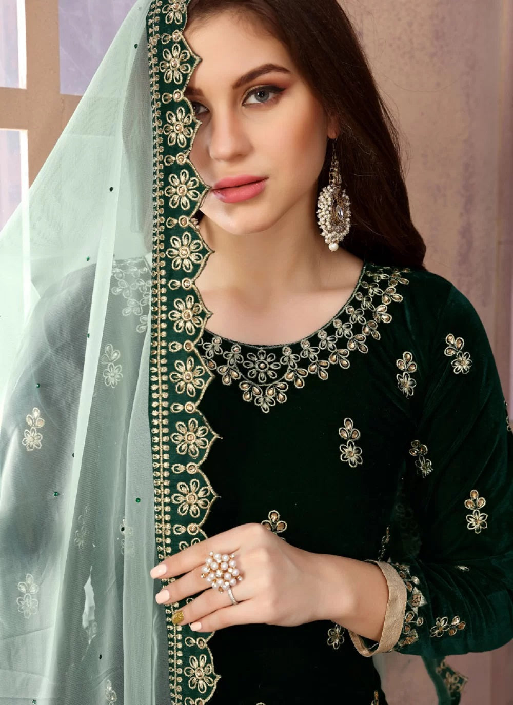 Green velvet punjabi suit salwar