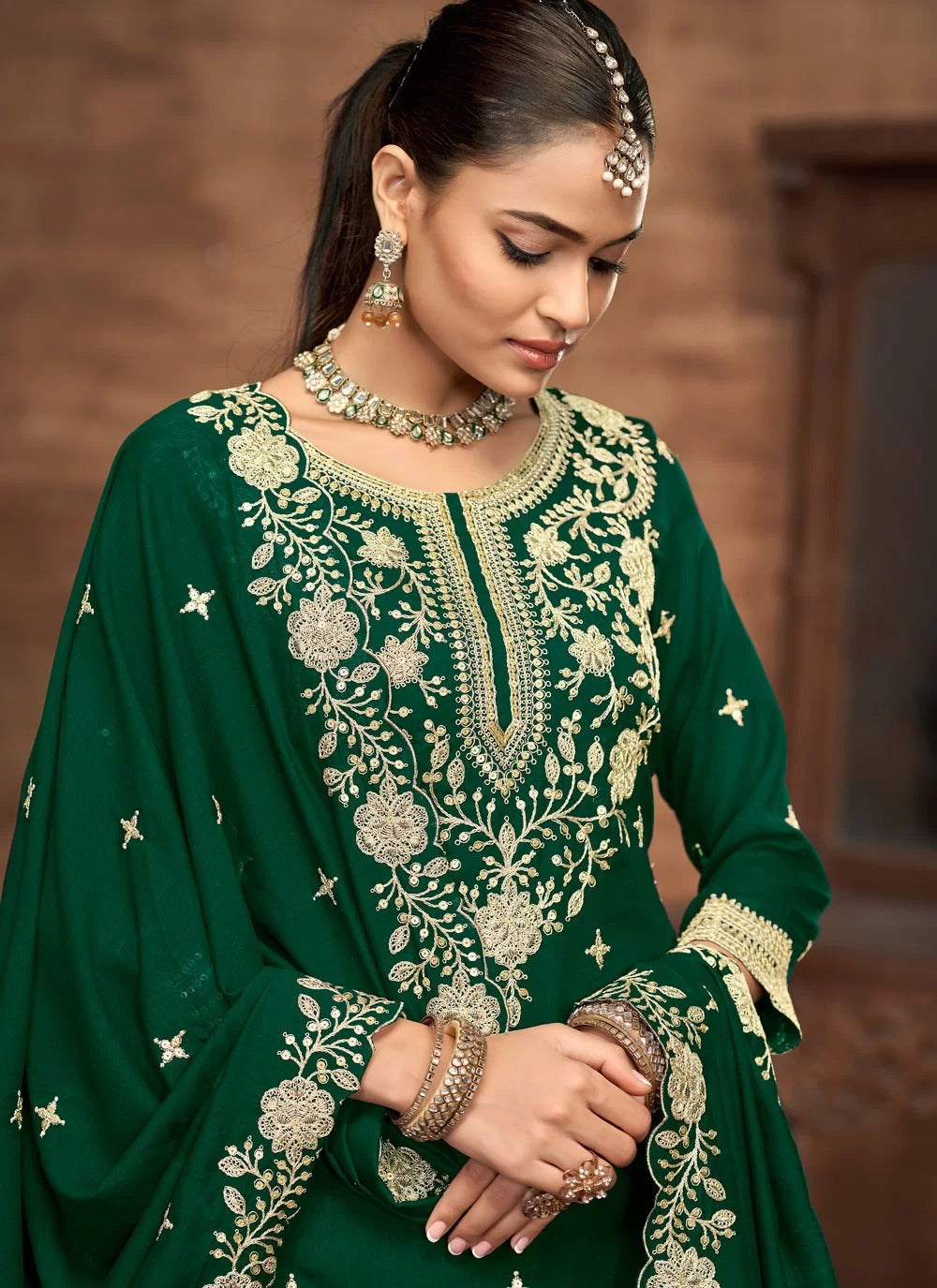 Royal green vichitra silk readymade wedding lehenga set