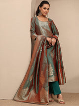 Libas Green Woven Design Silk Blend Straight Suit Set With Dupatta