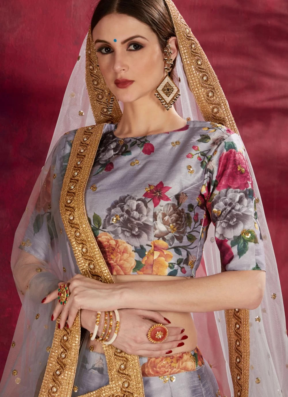 Grey bangalori silk designer lehenga choli