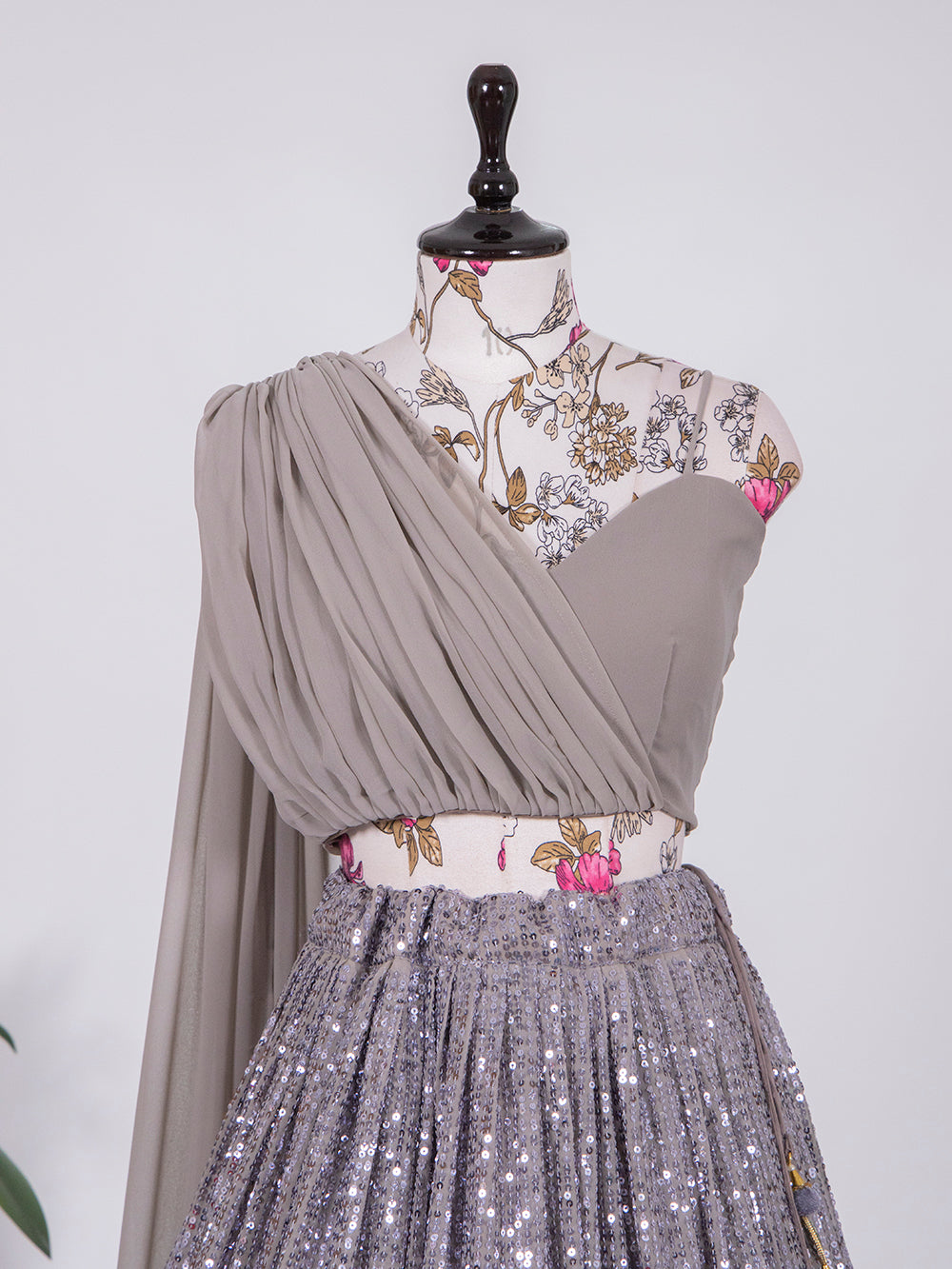 Grey Color Sequins And Thread Work Georgette Lehenga Choli