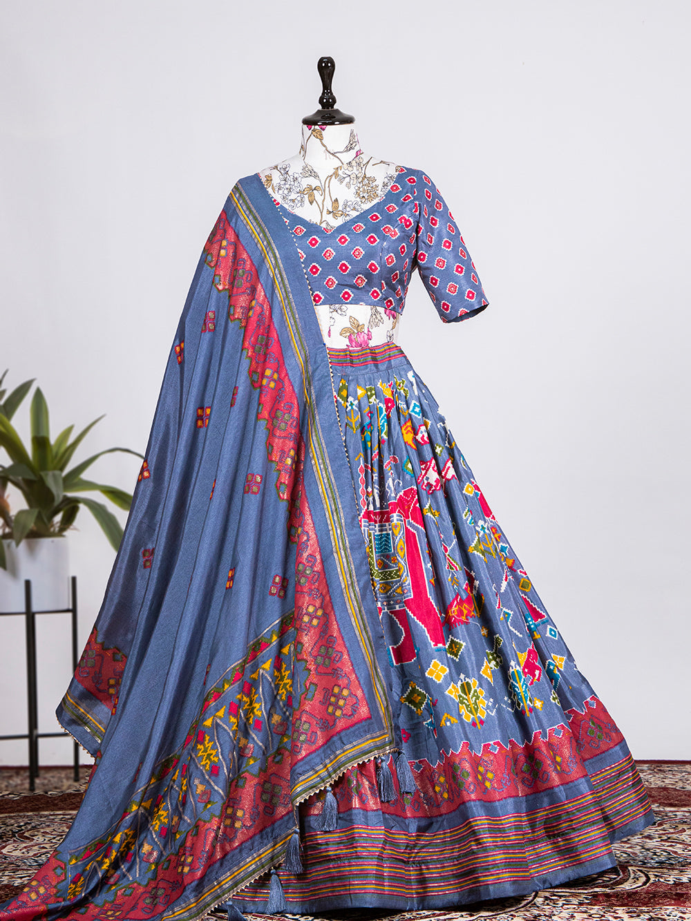 Grey Color Haydrabadi Patola Printed Lehenga