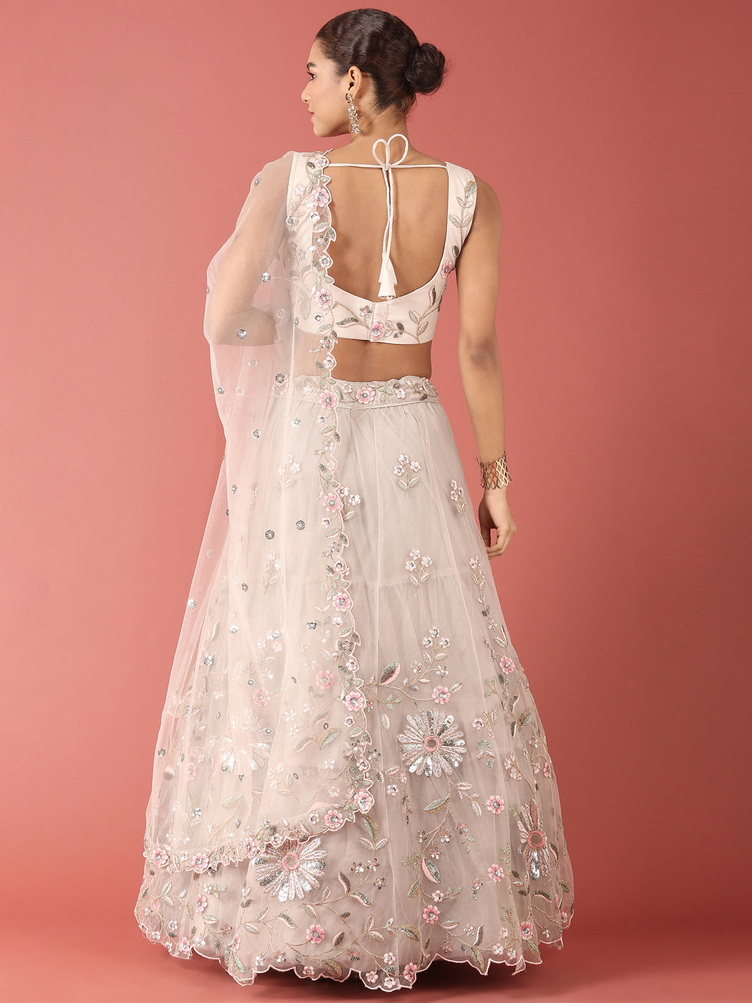 Grey Net Sequinse Work Semi-Stitched Lehenga & Unstitched Blouse, Dupatta