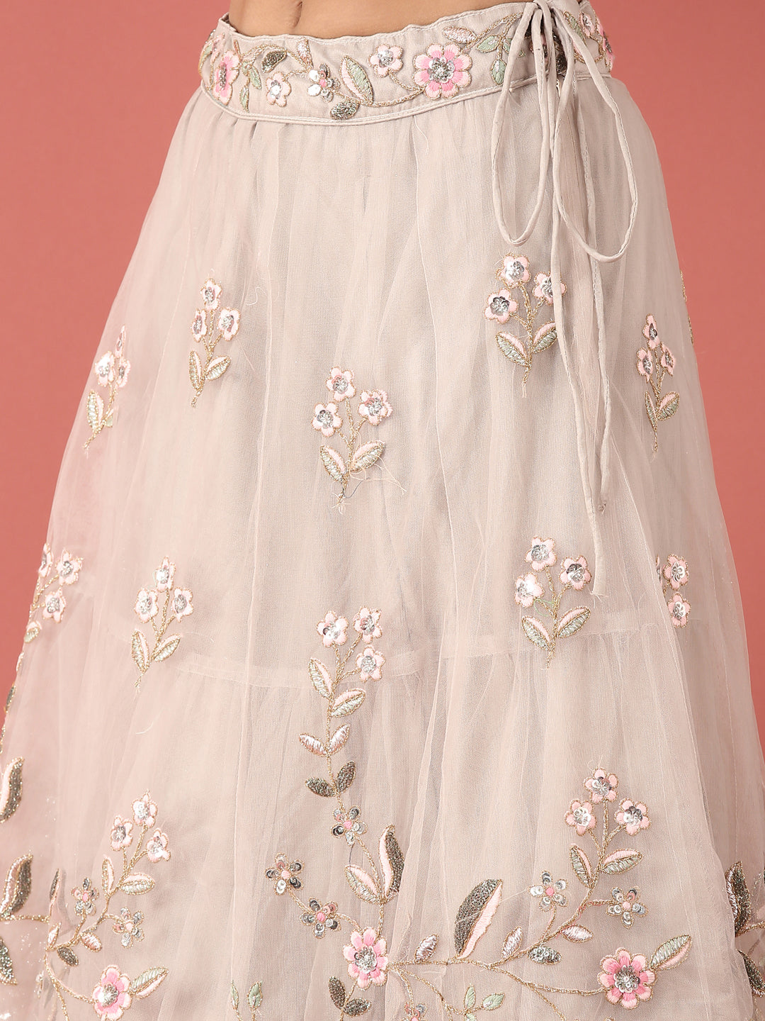 Grey Net Sequinse Work Semi-Stitched Lehenga & Unstitched Blouse, Dupatta