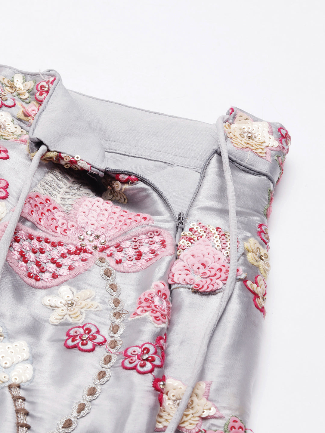 Grey Organza Sequin Lehenga Choli Set with Zari Embroidery