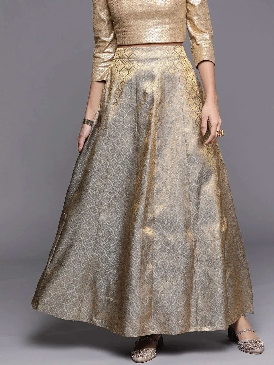 Libas Grey Self Design Brocade Skirt