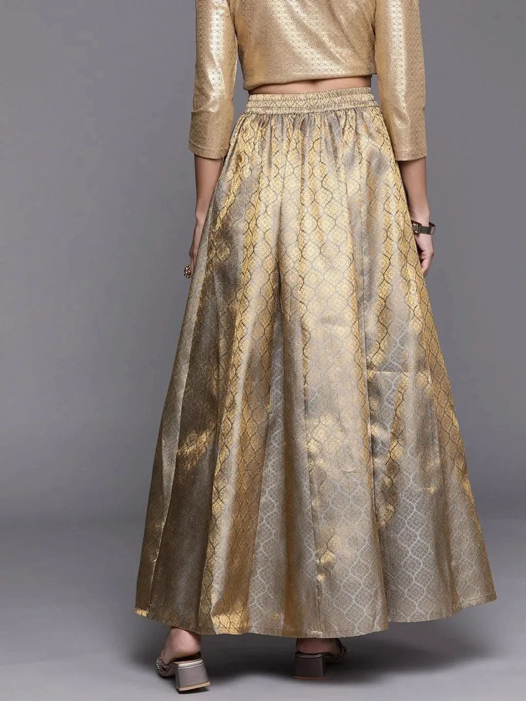 Libas Grey Self Design Brocade Skirt