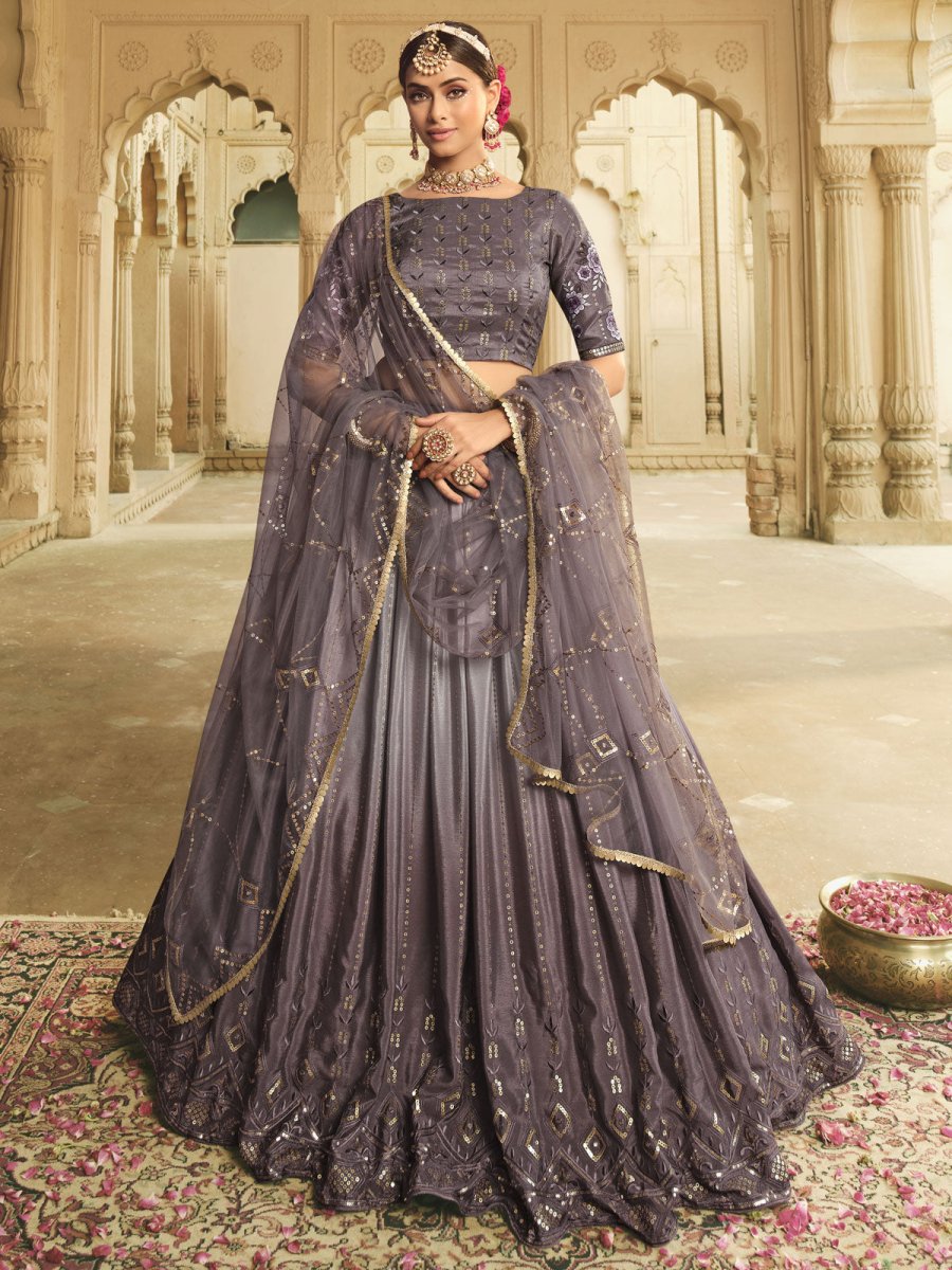 Grey Silk Embroidered Lehenga Choli