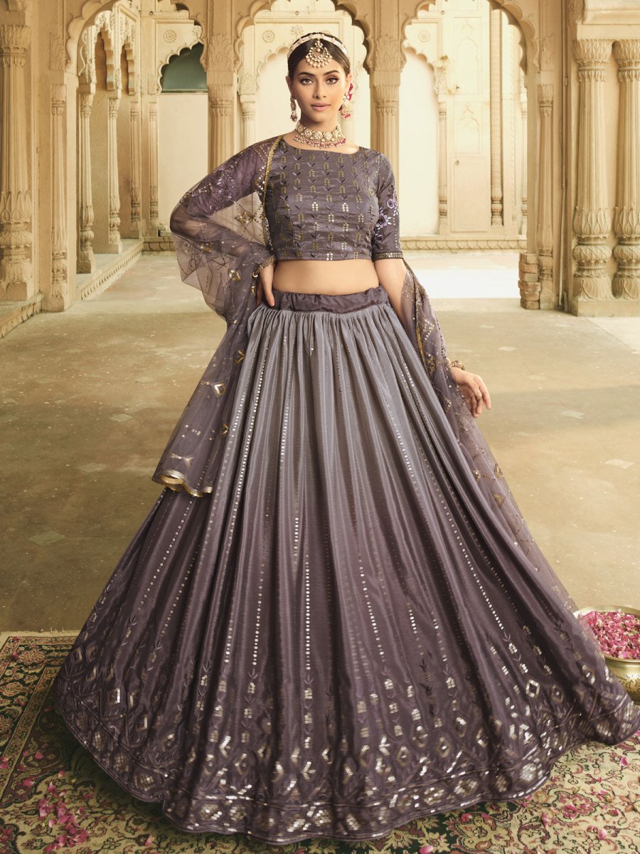Grey Silk Embroidered Lehenga Choli