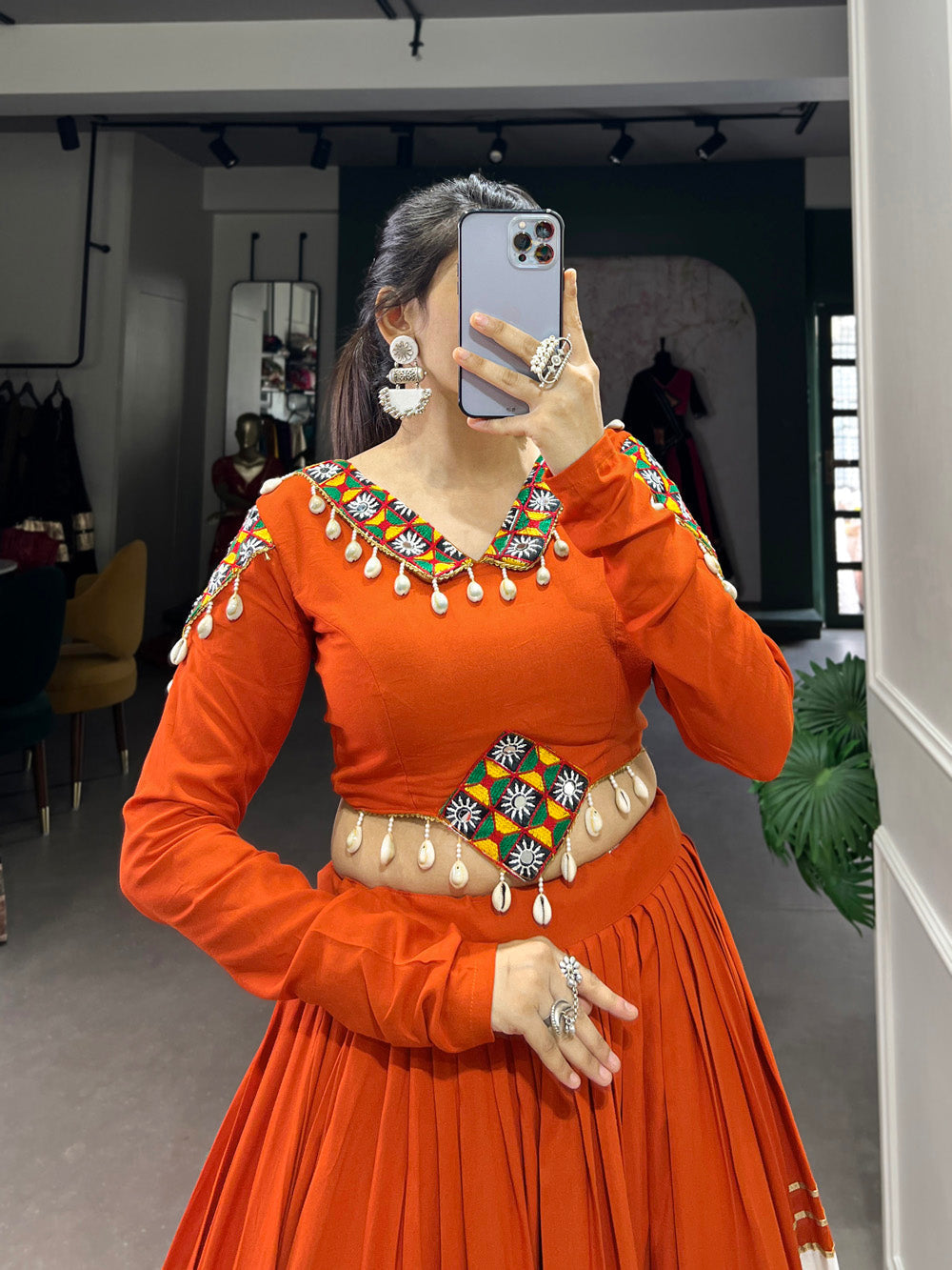Orange color gamthi work with gotta patti lace design lehenga choli