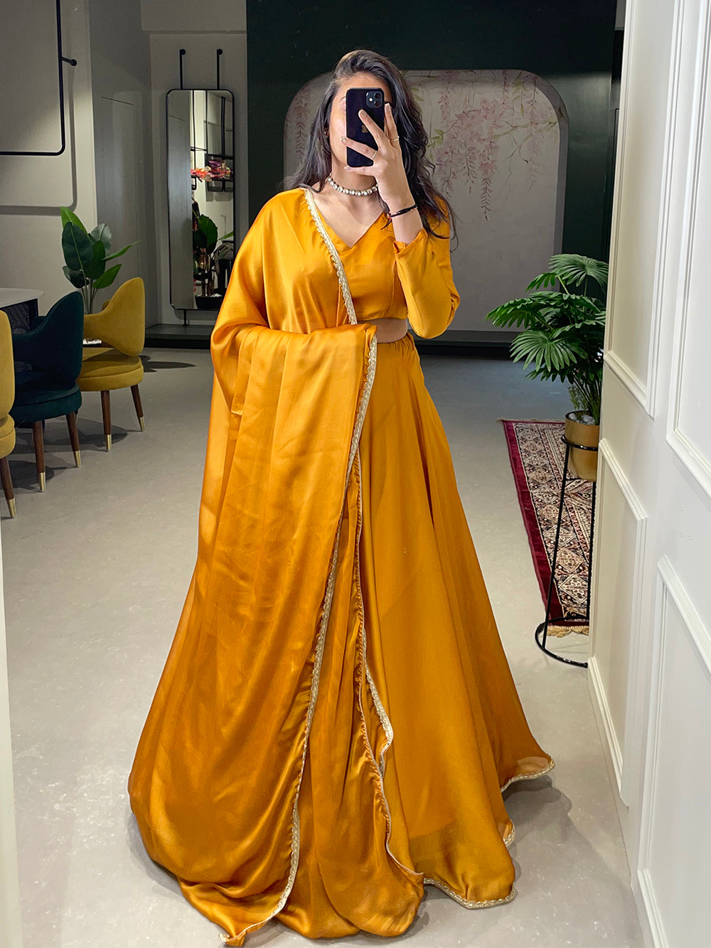 Mustard Color Rangoli Silk Haldi Rasam Lehenga Choli Set