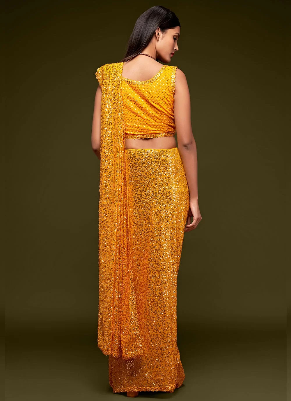 Haldi function special georgette sequins embroidery saree