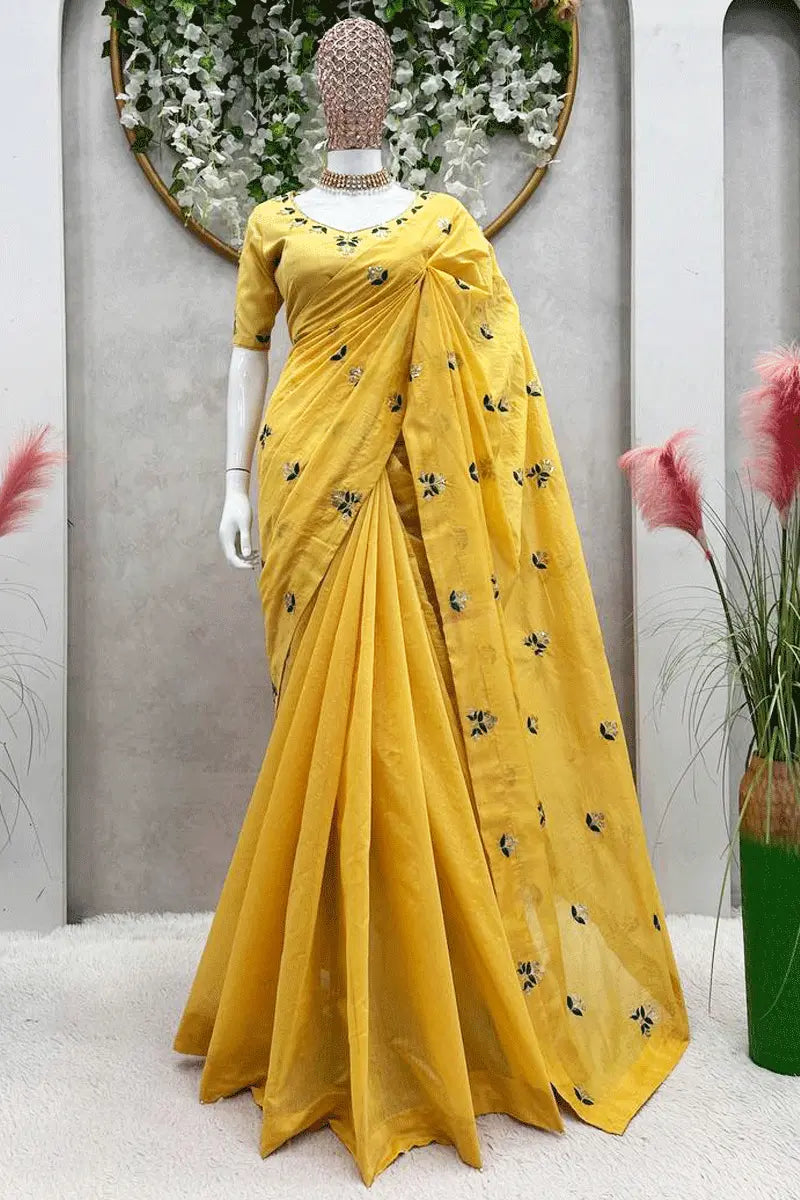 Actress Kajal Agrawal Yellow Saree For Haldi Function