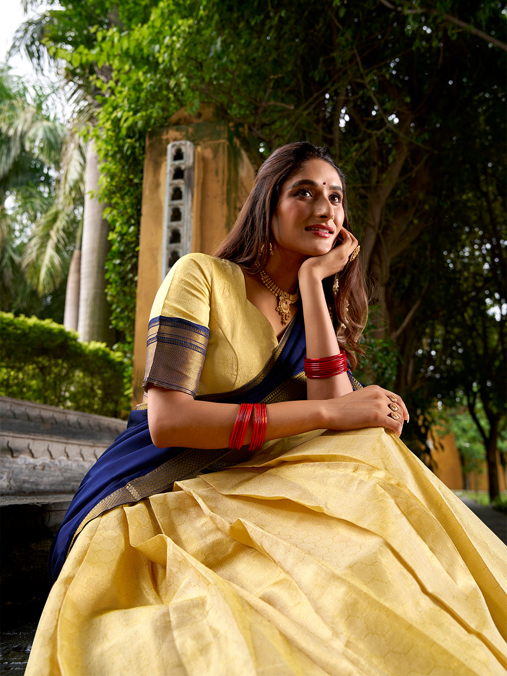 Navy blue color zari weaving work kanchipuram lehenga choli
