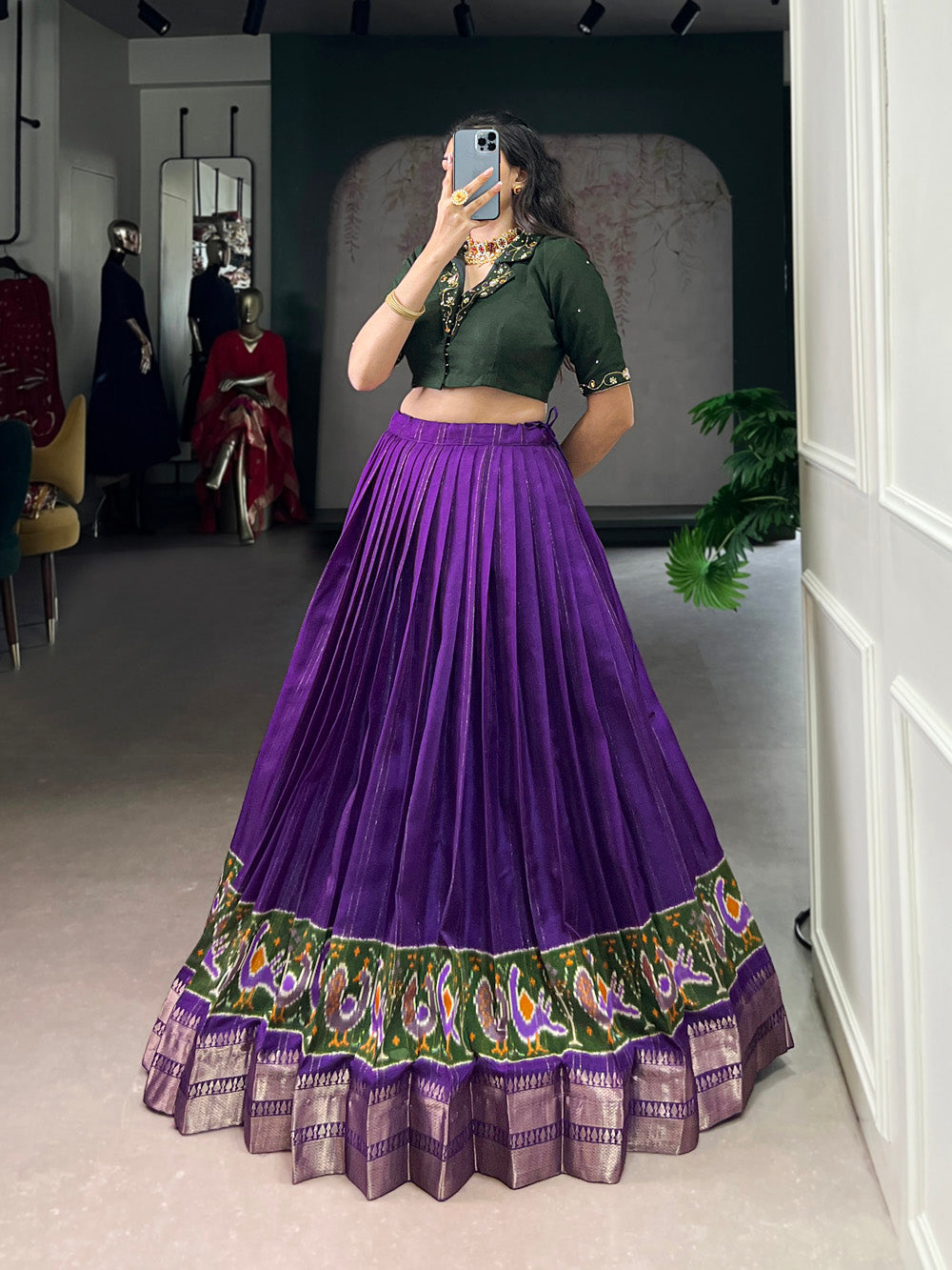Radiant purple poly cotton lehenga choli with zari weaving handwork blouse