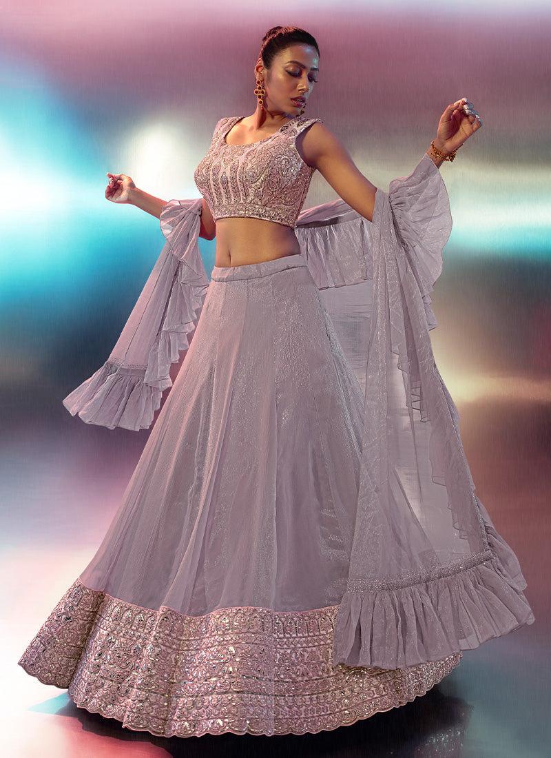 Handwork Blouse With Lavender Pink Lehenga