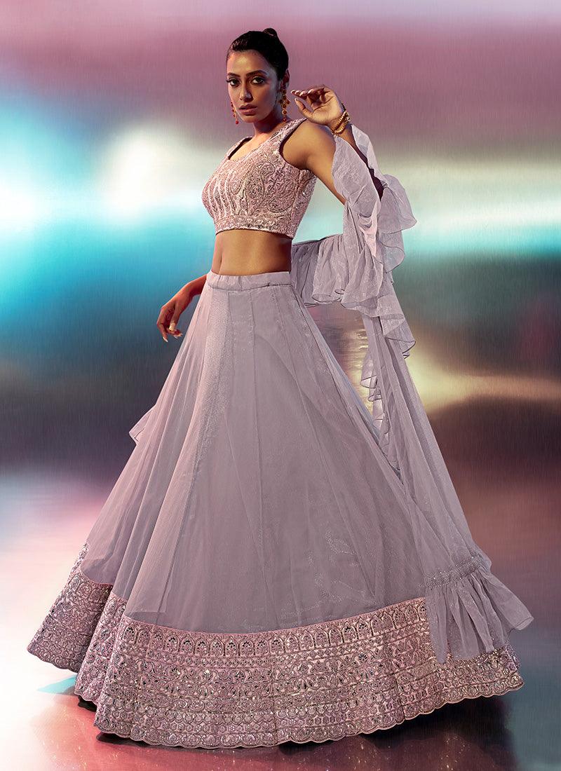 Handwork Blouse With Lavender Pink Lehenga